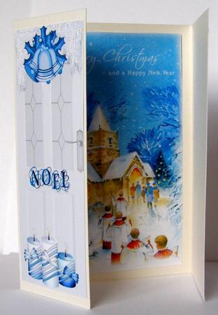 Pretty Church with Carol Singers, Gatefold by Margaret McCartney
