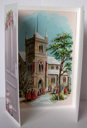 Church Scene in Snow with Carol Singers, Gatefold by Margaret McCartney