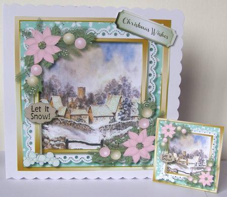 Beautiful Cotswold Village with Pink Poinsettias  by Margaret McCartney