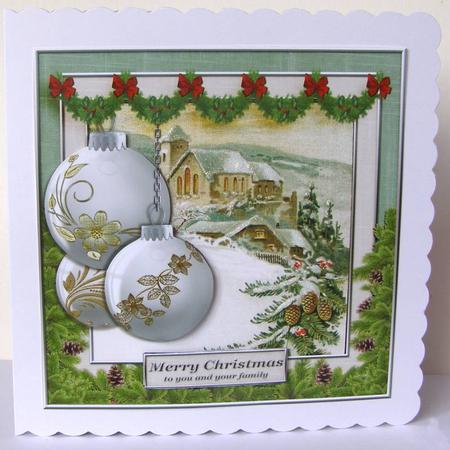 Cardtopper Vintage Christmas Bauble White Gold 466 by Margaret McCartney