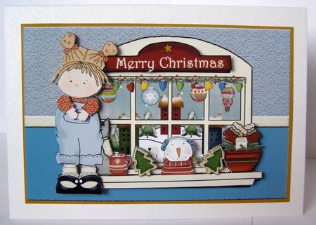 Looking Out at Christmas Decoupage Card Front by Margaret McCartney