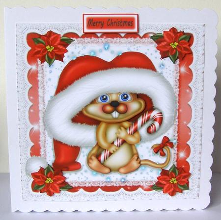 Gorgeous Christmas Mouse with Candy Cane 8x8 by Margaret McCartney