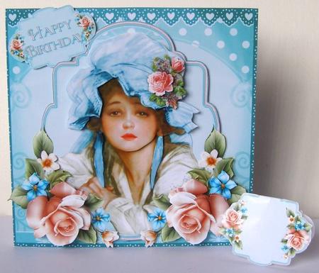 Victorian Blue Hat Lady & Roses Mini Kit by Margaret McCartney
