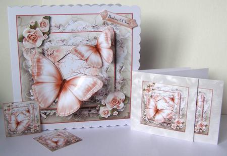 Pink Blossom Butterflies Card Front Kit by Margaret McCartney