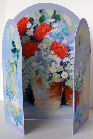 Daisies, Geraniums and Butterflies Gate Fold Card by Margaret McCartney