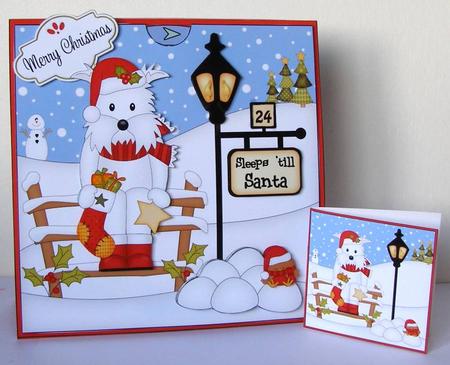3D Xmas Westie Dog Sleeps Till Santa Countdown Card by Margaret McCartney