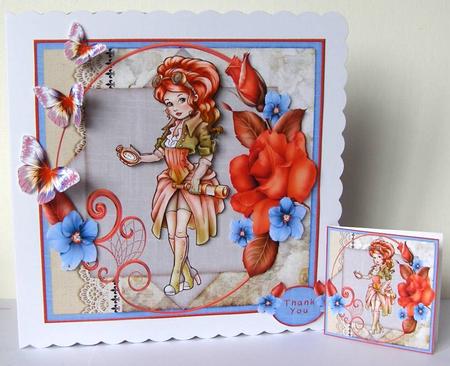 Cardtopper Steampunk Lady Red Roses by Margaret McCartney