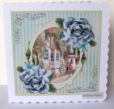 Blue Rose and Vintage Village with Decoupage by Margaret McCartney