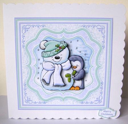 Penguin Hug Christmas Snowman Decoupage 7.5 Mini Kit by Margaret McCartney