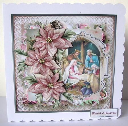 Nativity and Poinsettias 7x7 Card and Decoupage by Margaret McCartney