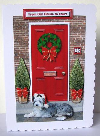 Christmas Door with Bearded Collie by Margaret McCartney
