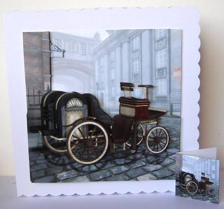 Old London - Beautiful 3D Steampunk Steam Car + Tag & Insert by Margaret McCartney
