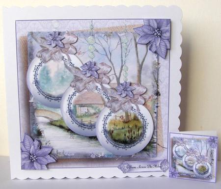 Lilac Christmas Baubles Card Front Kit by Margaret McCartney