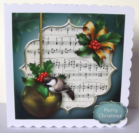 Christmas Bauble, Holly & Bird 8x8 Quick Topper by Margaret McCartney