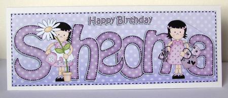 Large Dl Birthday Sheona Girlz Quick Card 3D Decoupage by Margaret McCartney