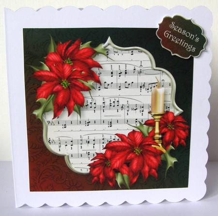 Red Poinsettias & Christmas Candle 8x8 Quick Topper by Margaret McCartney