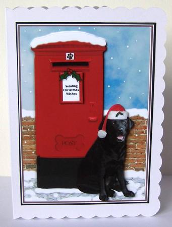 Black Labrador Christmas Post Box Scene by Margaret McCartney