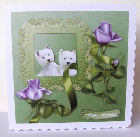 Westies Lavendar Roses by Margaret McCartney