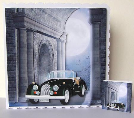 Winter Magic - Morris Vintage Car 3D Decoupage Insert & Tag by Margaret McCartney