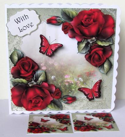 Magenta Roses & Butterflies by Margaret McCartney