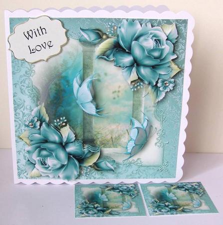 Teal Roses & Butterflies by Margaret McCartney