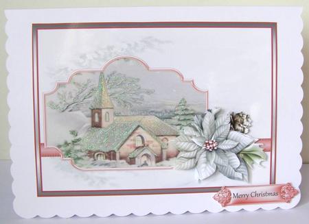 Church at Christmas Card with Decoupage by Margaret McCartney