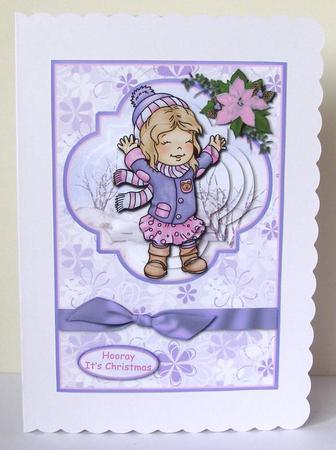 Hooray It's Christmas Lilac Pyramid Card Front by Margaret McCartney