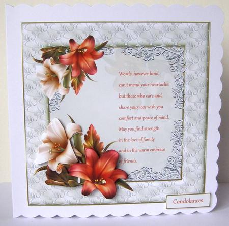 Lily Condolance 7x7 Card with Decoupage and Verse by Margaret McCartney