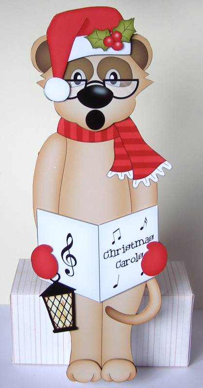 3D on the Shelf Card Kit - Christmas Carol Singing Meerkat by Margaret McCartney