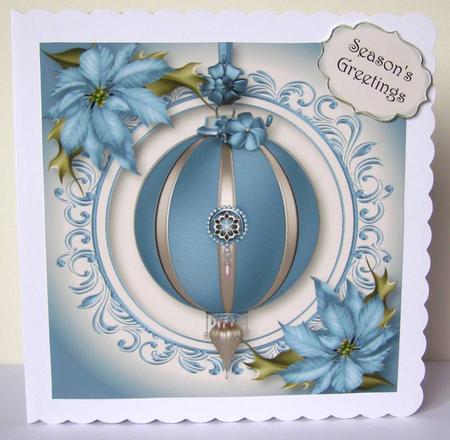 Vintage Christmas Bauble - Dusky Blue 8x8 Quick Topper by Margaret McCartney