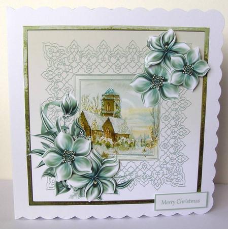 Church at Christmas 7x7 Card with Decoupage by Margaret McCartney