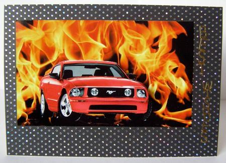 Mustang on Flame Red Background by Margaret McCartney