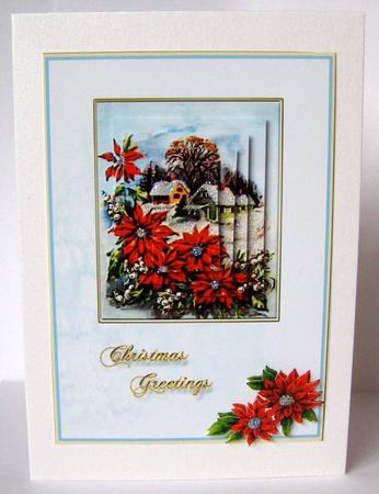 Christmas Village Scene with Poinsettia by Margaret McCartney