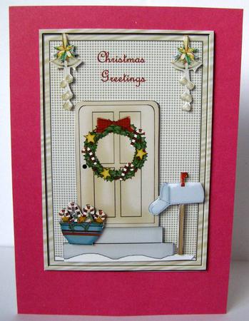 Welcome Door Christmas Double Fold Back Card by Margaret McCartney