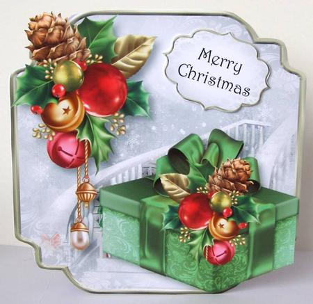 Christmas Gift with Holly & Baubles 8x8 Shaped Topper by Margaret McCartney