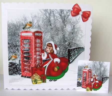 Have to Phone Home! Lovely Christmas Scene with Robbins 8x8 by Margaret McCartney