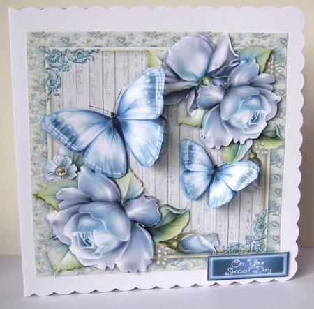Beautiful Blue Roses with Butterflies 8x8 Mini Kit by Margaret McCartney
