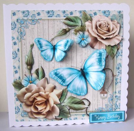 Beautiful Cream Roses with Butterflies 8x8 Mini Kit by Margaret McCartney
