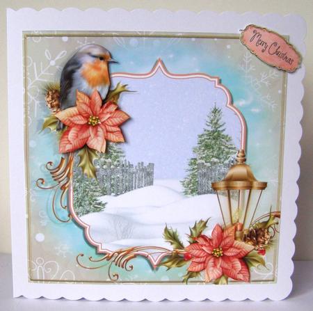 Beautiful Snow Scene with Peach Flowers 8x8 by Margaret McCartney