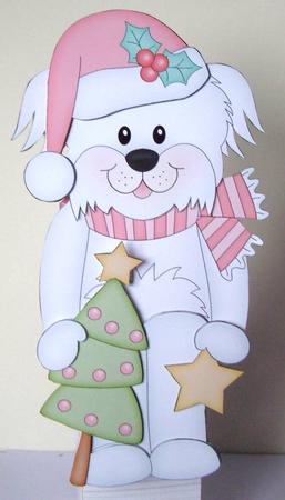 3D on the Shelf Card Kit - Little Christmas Bichon Frise Dog by Margaret McCartney