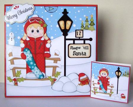 3D Christmas Snowboarder Sleeps Till Santa Countdown Card by Margaret McCartney