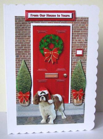 Cavalier King Charles Spaniel Christmas Door Scene by Margaret McCartney