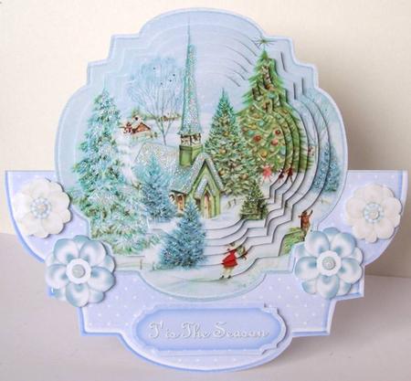 Cheery Christmas in Blue - Shaped Wobble Card Mini-kit by Margaret McCartney