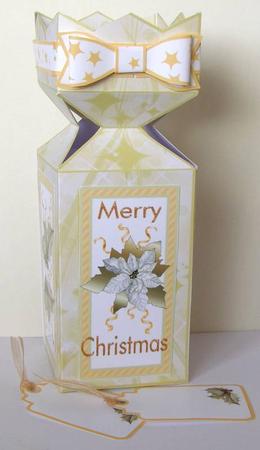 Flat Bottom Cracker Box- Gold Poinsettias & Holly by Margaret McCartney