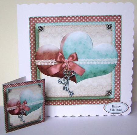 Happily Together Hearts Card Kit Soft Magenta Turqouise 753 by Margaret McCartney
