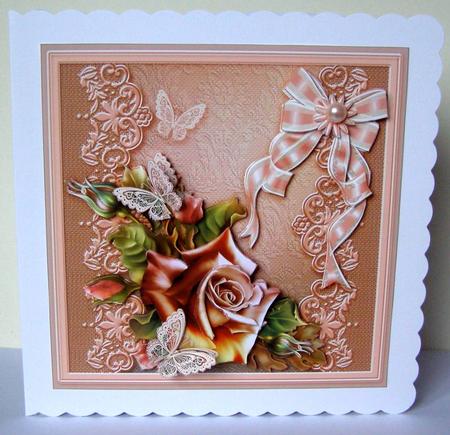 Autumn Roses with Lace and Butterflies 8inx8in Decoupage Kit by Margaret McCartney