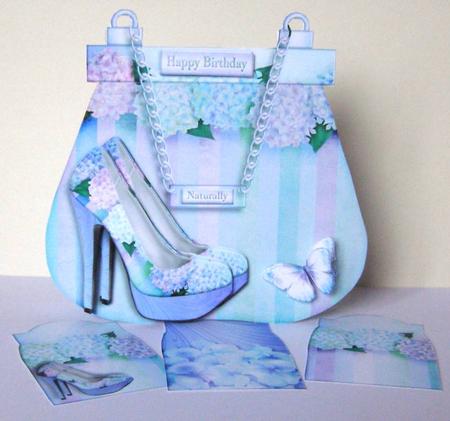 Handbag Shoe Shape Card Purple Blue 757 by Margaret McCartney
