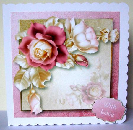 Pretty Pink & Gold Roses 8x8 Quick Topper by Margaret McCartney
