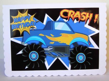 Blue Monster Truck, with Flames A4 by Margaret McCartney