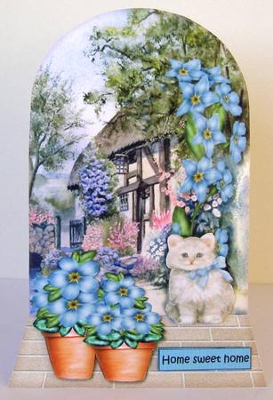New Home Kitten, Flowerpots and Cottage by Margaret McCartney